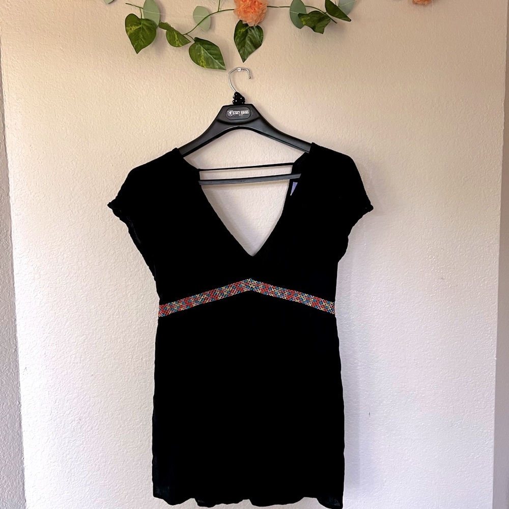 Deep V-Neck Black Shirt or Swimsuit Coverup.